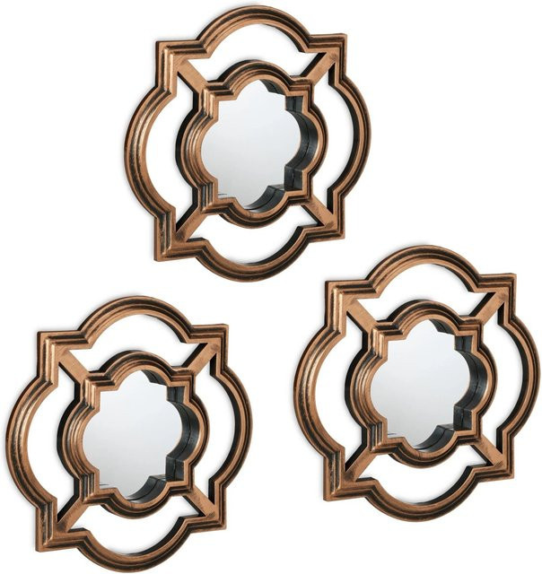 Relaxdays Deko Spiegel Set 3er Pack im Vintage-Design aus Glas und Kunststoff in Gold und Schwarz, B/H/T: 25,5 x 25,5 x 2,5 cm - Bild 1