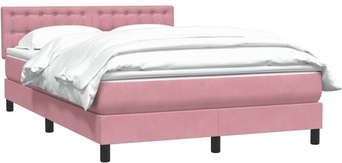 vidaxl Boxspringbett mit Matratze in Rosa und Weiß aus Samt, B/T/H: 160 x 210 x 78 cm - Bild 1