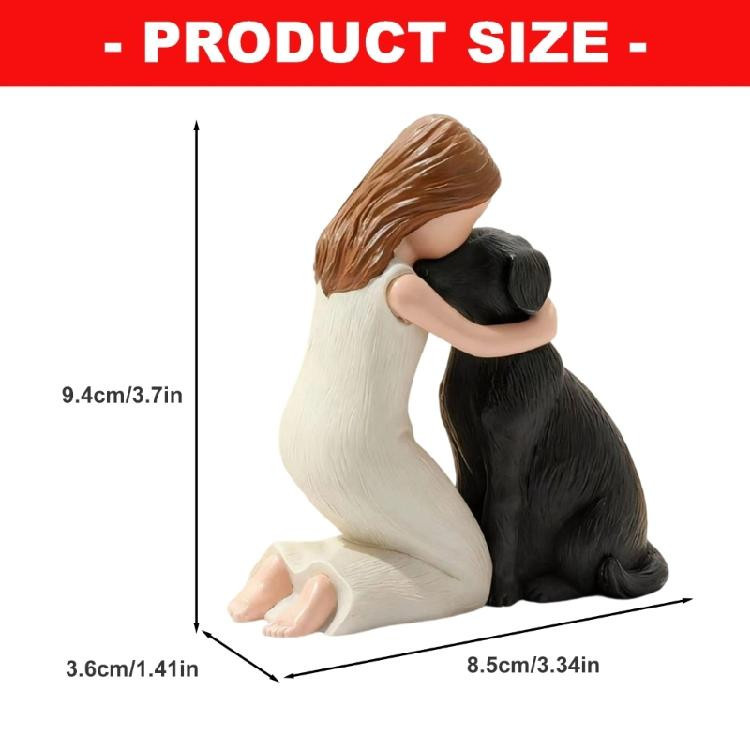 Detaillierte Miniaturskulptur Mädchen und Hund aus Harz in Schwarz als Wohnaccessoire für Hundeliebhaber - Bild 4