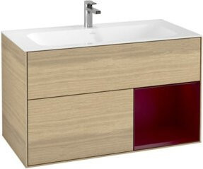 V&B Waschtischunterschrank Finion mit Regal rechts in Peony und Oak Veneer, Braun, B: 59,1 cm, H: 49,8 cm, T: 1,0 cm - Bild 1