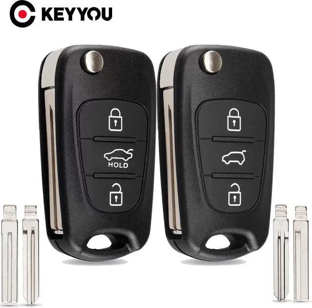 KEYYOU Fernschlüsselgehäuse für Hyundai I20 I30 IX35 I35 Accent und Kia Picanto Sportage K5, 3 Tasten Flip Folding Remote Key Case, Schwarz - Bild 1
