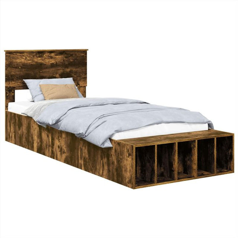 vidaXL Funktionsbett aus Holzwerkstoff in Geräuchert Eiche, Braun, B/H: 90 x 200 cm - Bild 1