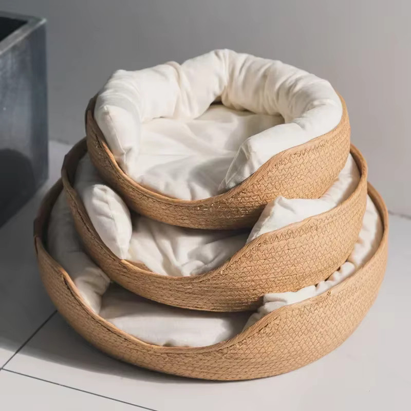 YBPetra Katzenbett aus Bambus und Rattan in Beige – Umweltfreundliches Haustiernest im Boho-Stil für kleine und mittelgroße Katzen - Bild 4
