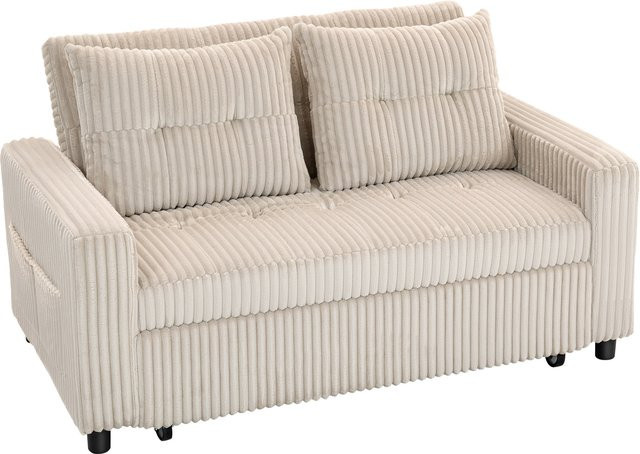 HOMCOM Schlafsofa 2-Sitzer mit Schlaffunktion und Kordoptik in Cremeweiß, B/T/H: 157 x 190 cm - Bild 1