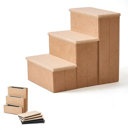 Relaxdays Hundetreppe aus MDF und Polyester in Beige, faltbar mit Stauraum und rutschfester Oberfläche, B/T/H: 48 x 40 x 54 cm