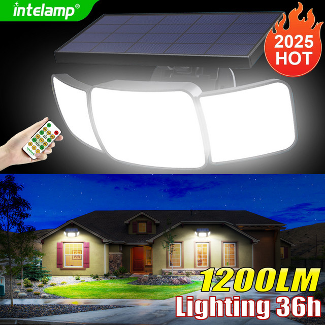 Intelamp Solar-LED-Strahler mit 108 LEDs und Bewegungssensor, wasserdichter Außenstrahler für Garten und Wand, Schwarz - Bild 1