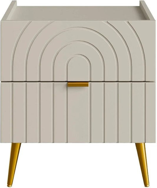 Nachttisch Norsim von Vente-unique in Beige im Art Deco Design, Höhe: 45 cm, Breite: 49,5 cm, Tiefe: 40 cm - Bild 1