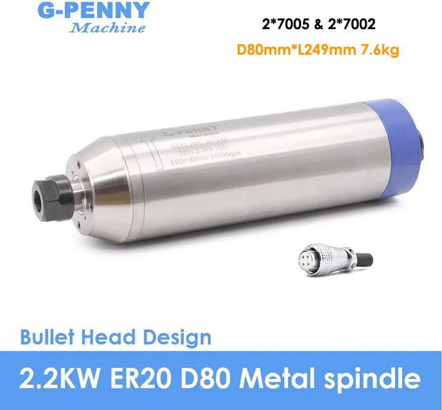 G-Penny Wassergekühlter Metallspindelmotor ER20 mit 2,2 kW, 6000–12000 U/min, Farbe Silber - Bild 1