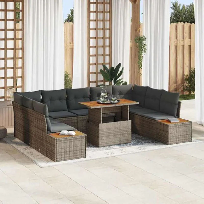10-teiliges Garten Sofa Set aus Polyrattan und Akazie von Vidaxl in Anthrazit, Grau und Braun - Bild 1