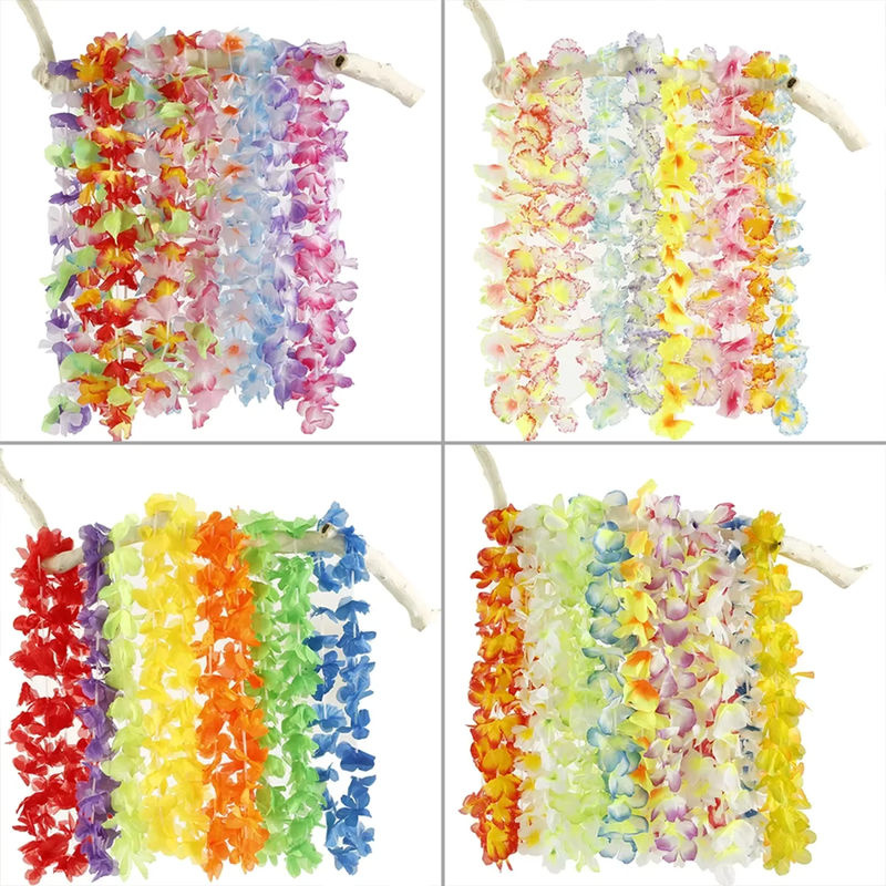 50 Stück Hawaiianische Blumen-Girlanden als tropische Halsketten für deine Strandparty Dekoration in Mehrfarbig - Bild 4