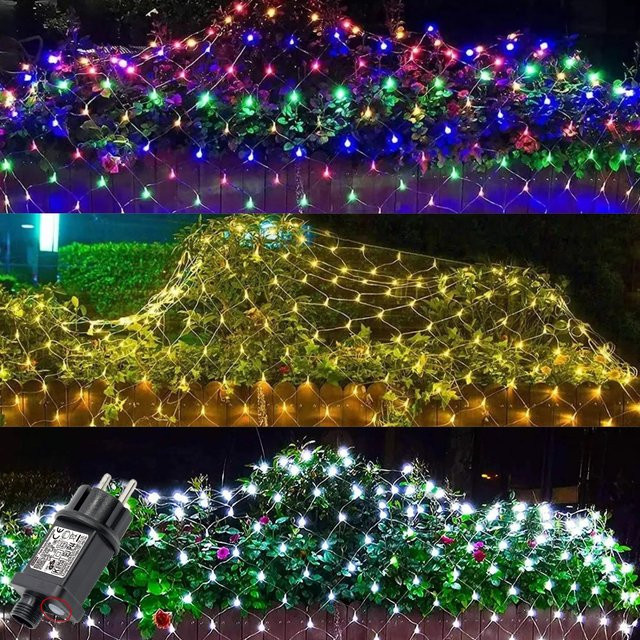 HEGEHE LED Netz Lichterkette RGB mit Timer und 8 Modi, IP44 wetterfest, Warmweiß und Multicolour - Bild 1