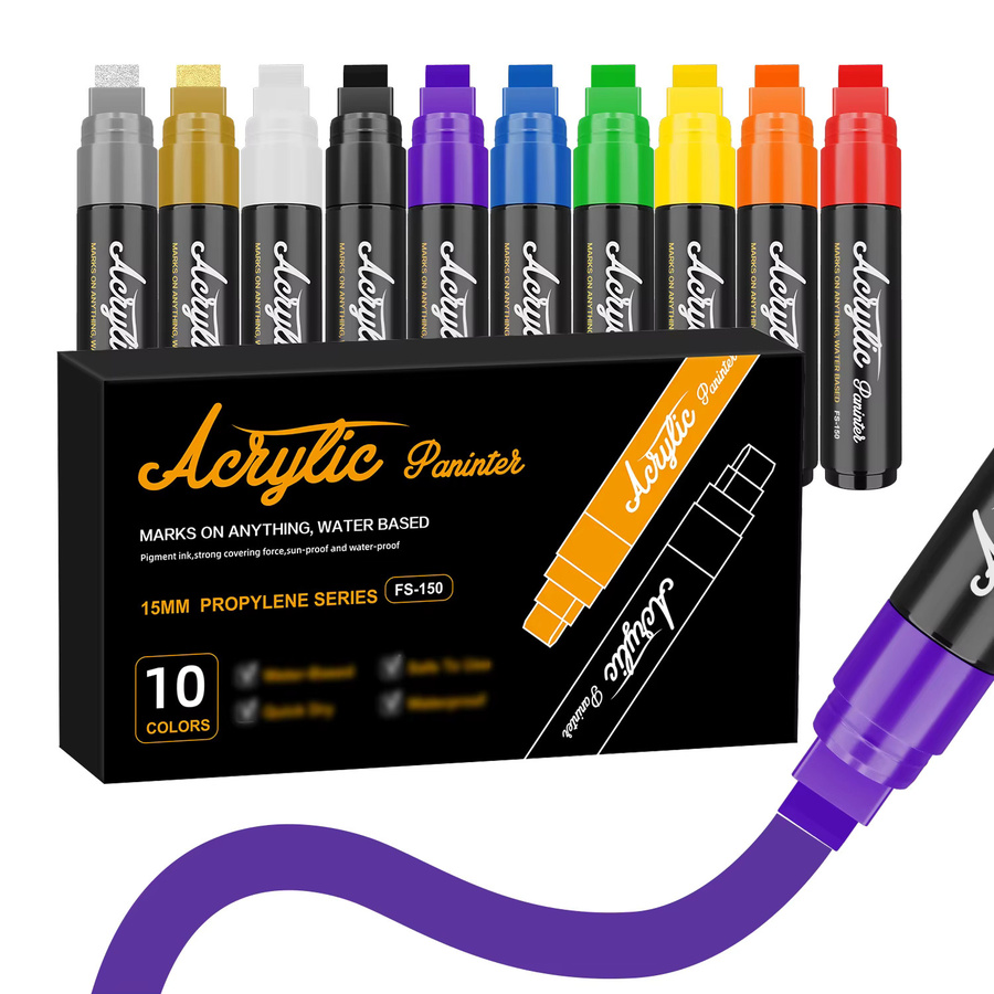 Acryl-Marker Set mit breiter Spitze in 10 leuchtenden Farben, permanent und hochdeckend für Graffiti und Kunst, Breite der Spitze: 1,5 cm - Bild 3