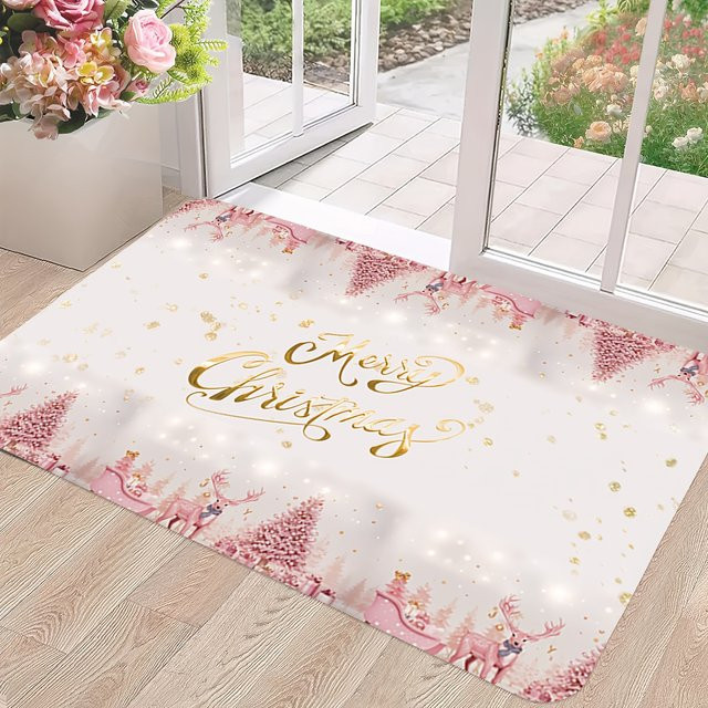 VIKAMA Rosa minimalistische Weihnachts-Bodenmatte als rutschfester Druckteppich für Innen und Außen - Bild 1