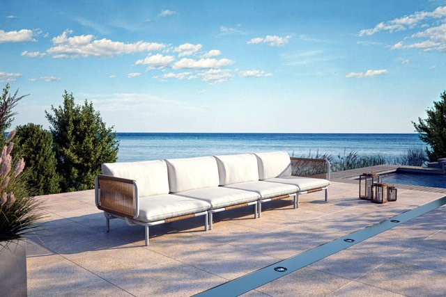 OUTFLEXX Visby Gartenlounge 4-teilig in Creme und Weiß mit Polstern aus UV-beständigem Polyester und Gestell aus Alu und Stahl - Bild 1