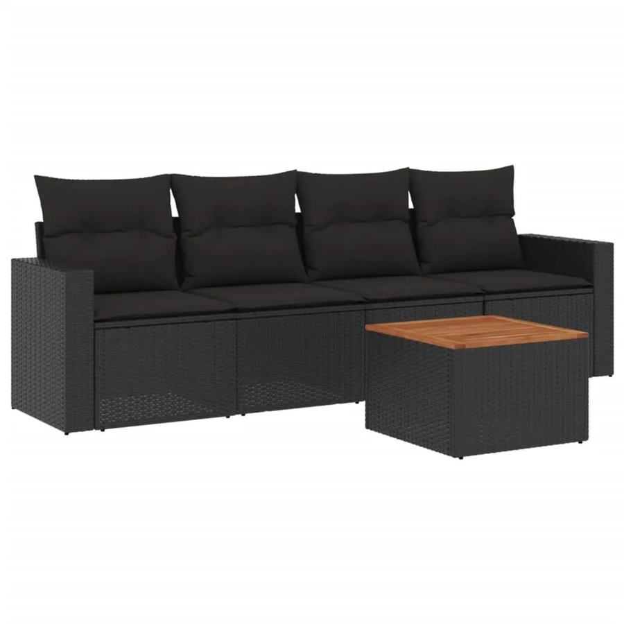 vidaXL 5-tlg Garten-Sofagarnitur Modell 40 aus Poly Rattan und Akazienholz in Schwarz mit Kissen - Bild 2