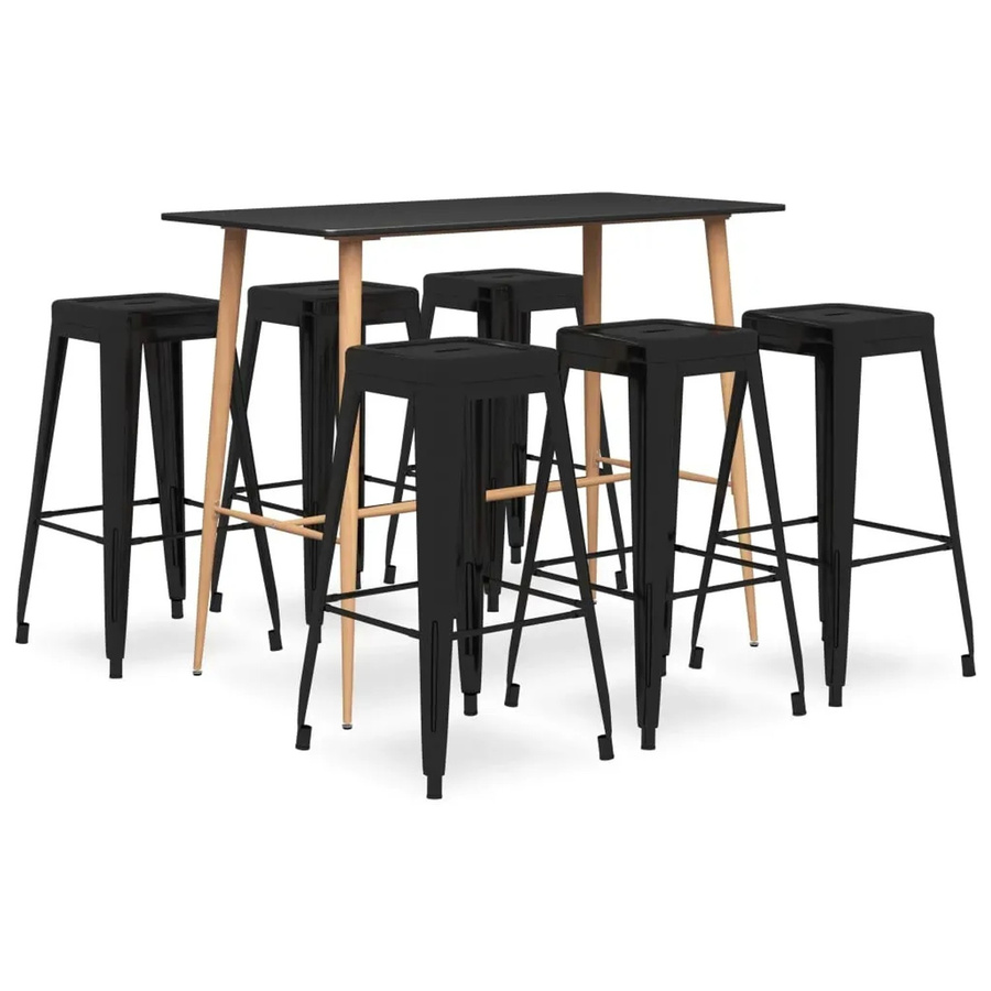 vidaXL 7-tlg. Bar-Set Schwarz Modell 12 mit Tisch und Stühlen aus MDF und Metall - Bild 2