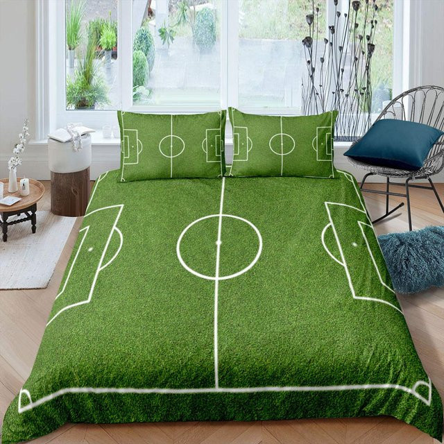Binchi Fitness Bettwäscheset Fußballfeld in Grün, Polyester-Bettbezug mit Kissenbezug, B/H: 140 x 210 cm - Bild 1