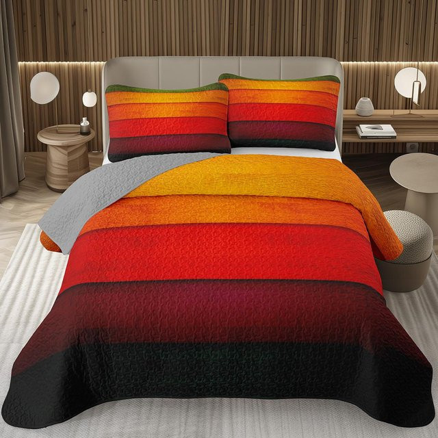 Lodestar Wendbares Quiltset Holz Scheunentor Design in Grau und Multicolour, Gesteckte Tagesdecke im Retro Bauernhaus Stil, B/H: 180 x 210 cm - Bild 1