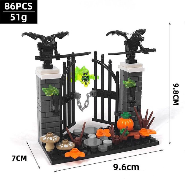 MOC Halloween Dekoration Tod Geist Friedhof Spukhaus Bausteine Set, ab 6 Jahren - Bild 1