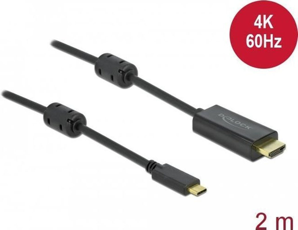 Delock HDMI USB-C Anschlusskabel Schwarz 2m mit 4K UHD Unterstützung - Bild 2
