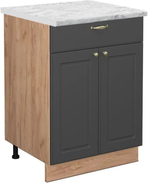 Vicco Küchenunterschrank Fame-Line in Anthrazit-Gold und Eiche mit Schublade und Türen, B/T/H: 60 x 60 x 82 cm - Bild 1