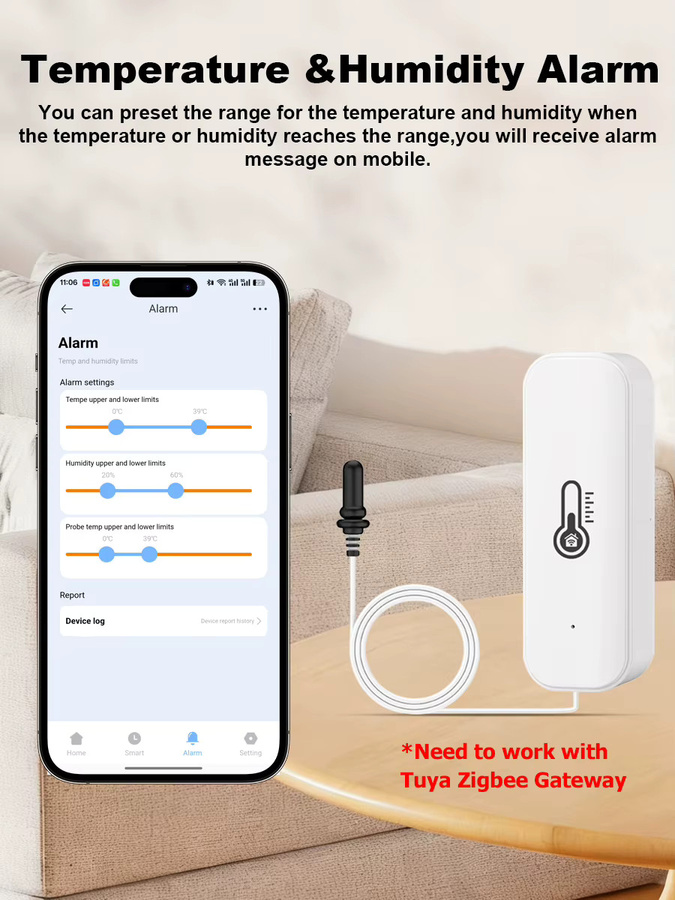 Tuya Zigbee Thermometer Hygrometer von FABO in Weiß mit App-Steuerung und Smart Home Integration für die Fernüberwachung von Raumklima und Wetterdaten, kompatibel mit Alexa und Google Sprachassistenten - Bild 1