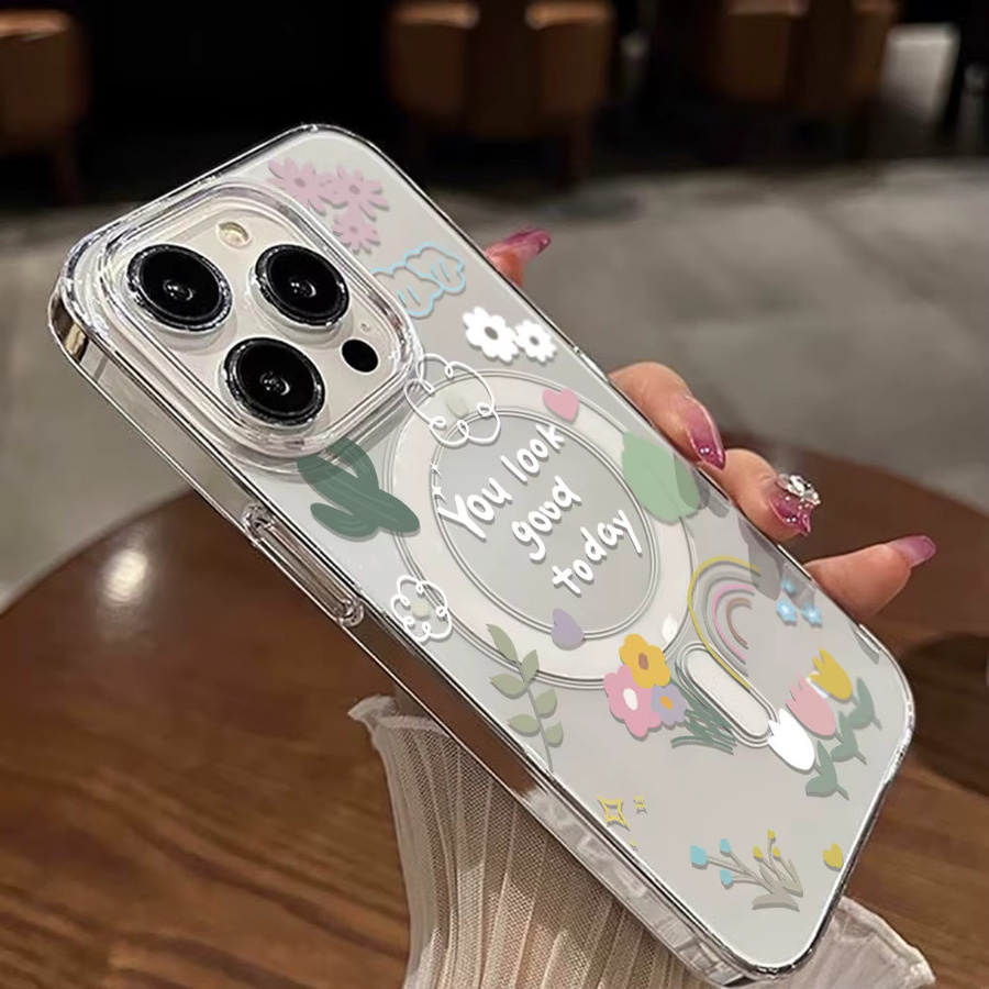 Magnetische Silikon Handyhülle mit Blumenmuster für iPhone 11 bis iPhone 17 Pro Max, stoßfest und transparent - Bild 3