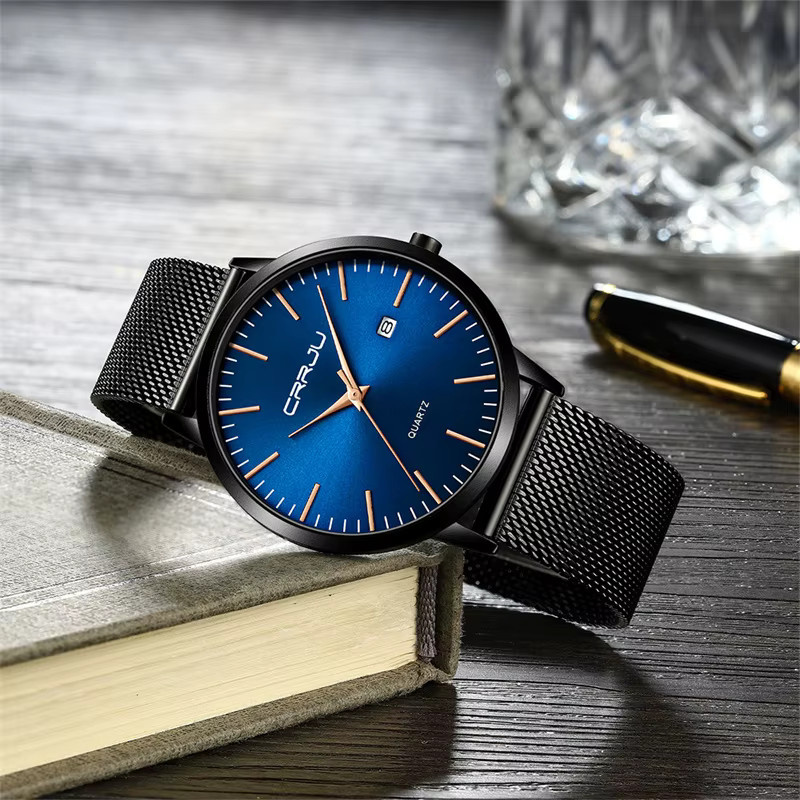 CRRJU Armbanduhr, Quarz, Schwarz, Milanaise, Herren - Bild 5