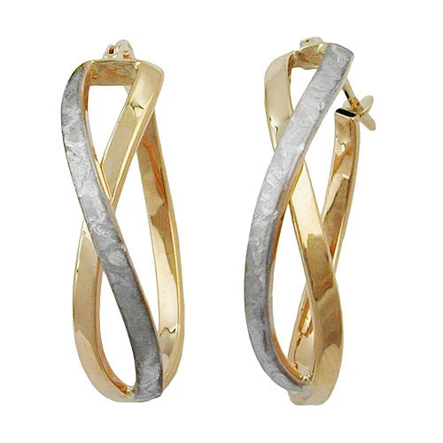 SIGO Creolen gekreuzt, 375 Gold, teil-rhodiniert, Unisex - Bild 1