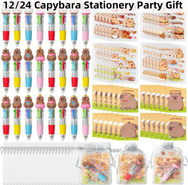 Capybara Briefpapier Set mit 4-in-1 Kugelschreibern und Haftnotizen in Mehrfarbig - Bild 1