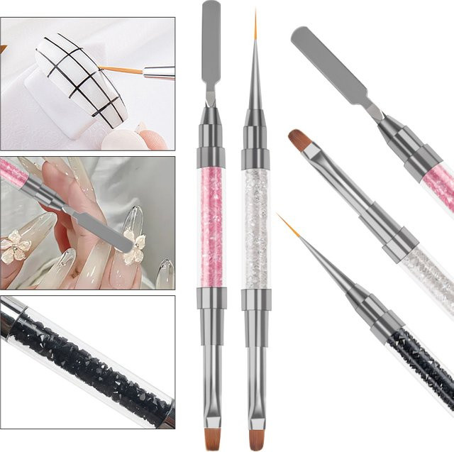 Butyselon Nail-Art Pinsel, Doppelendiger Kristallgriff, Weiß, Unisex - Bild 1
