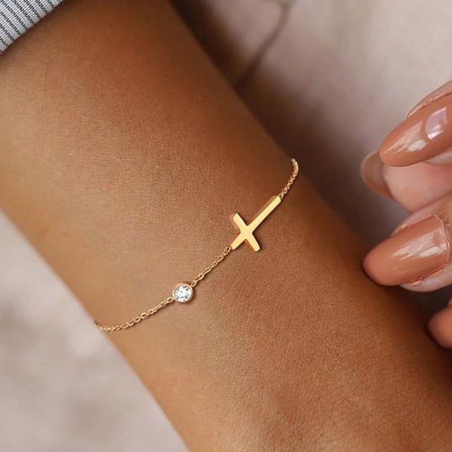 Armband, Gold Farbe, Kreuz, Zirkonia, Damen - Bild 1