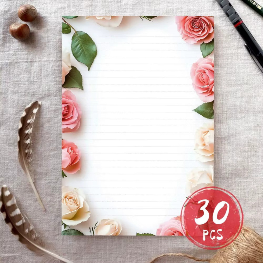 B5-Notizbuch mit rosa und weißen Rosen, 30 Blatt liniertes Papier, pink und weiß - Bild 2