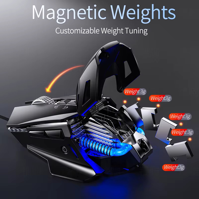 YINDIAO E-Sport Gaming-Maus mit RGB-Beleuchtung in Grau, kabelgebunden mit 200–7200 DPI für PC und Laptop - Bild 4