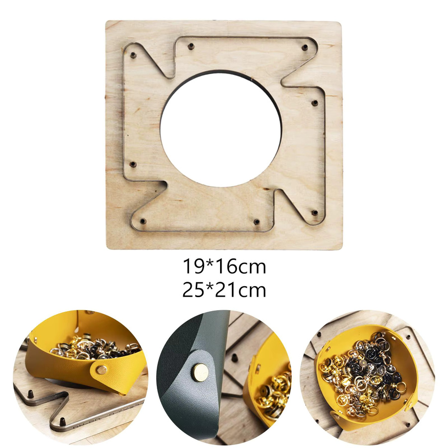 Handgefertigte Lederschneideform aus Leder und Holz in Gelb für Schneider und Profis - Bild 2