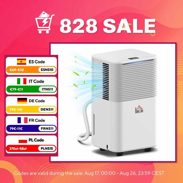 Homcom Luftentfeuchter in Weiß mit 10L Kapazität pro Tag, 2L Wassertank, LED-Display und 24-Stunden-Timer - Bild 1