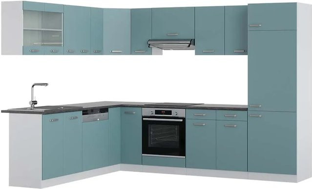 Vicco R-Line Eckküche modern in Blau-Grau, Weiß und Anthrazit, B/T/H: 227 x 287 x 207 cm - Bild 1