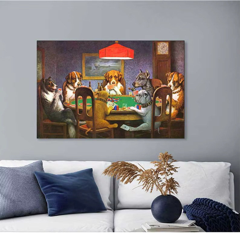 AliPaint Leinwandgemälde Hunde spielen Poker – Lustiges Wandbild mit Mops im Casino Design, Mehrfarbig - Bild 2