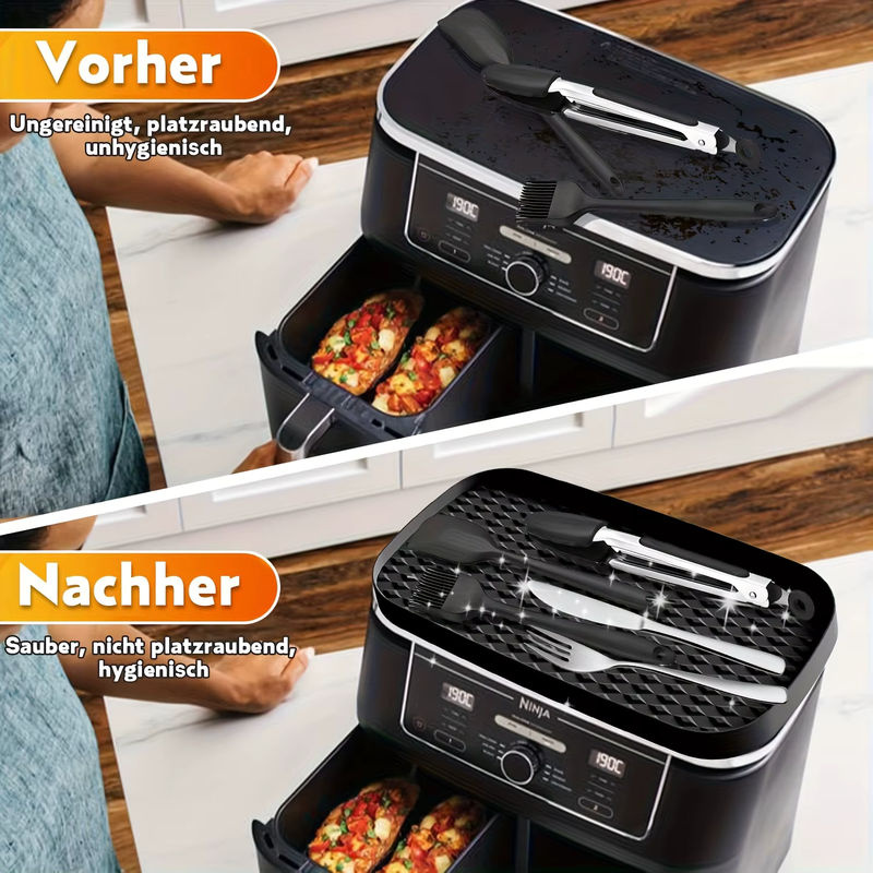 Multifunktionale Silikonmatte für Ninja Heißluftfritteusen, Staubdichte Unterlage in Schwarz - Bild 6