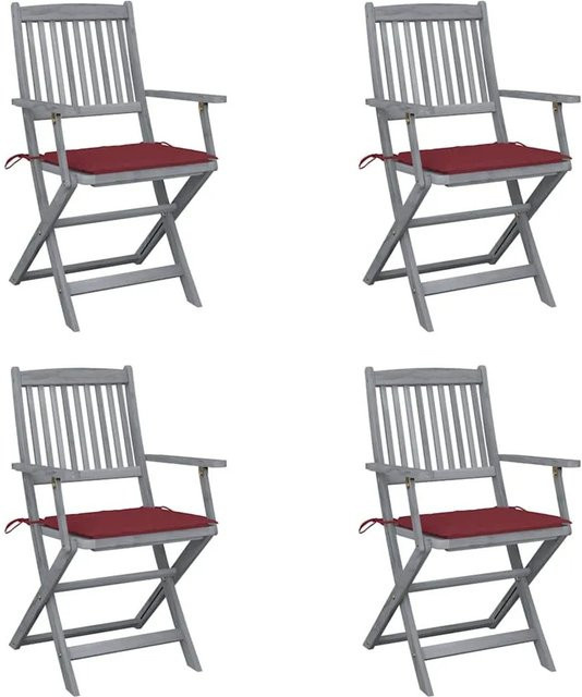 vidaXL Set aus 4 klappbaren Gartenstühlen aus Akazienholz mit Sitzkissen aus wetterfestem Polyester - Bild 1