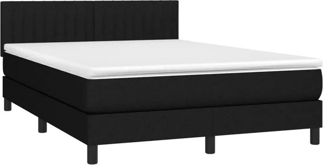 vidaXL Boxspringbett mit Matratze in Schwarz, Hybrid-Design mit LED-Unterbettbeleuchtung und USB-Ladeanschluss, Stoff, B/T/H: 140 x 190 cm - Bild 1