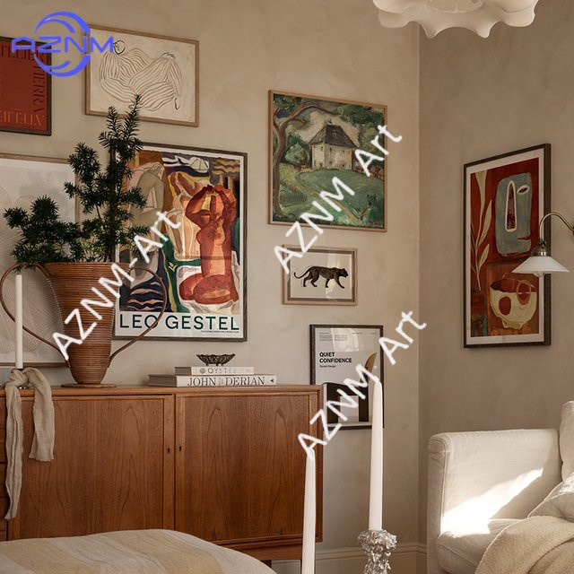 KAYOU Modernes Leinwandgemälde Abstrakte Landschaft mit badenden Frauen in Beige und Multicolour - Bild 1