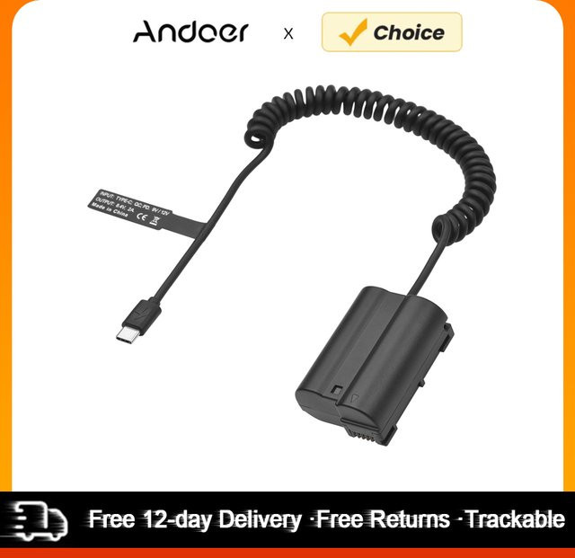 Andoer EN-EL15 Dummy Batterie mit USB-C Koppler Adapter MH-25 für Nikon Z7 und Z6, Schwarz - Bild 1