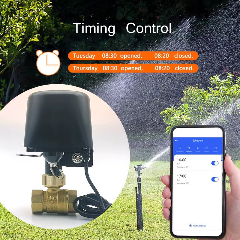 Smartes Wasserventil Tuya Zigbee oder Wifi Absperrkugelhahn mit Timer in Schwarz für Garten und Smart Home, kompatibel mit Alexa und Google Assistant, Anschluss 15 mm - Bild 2