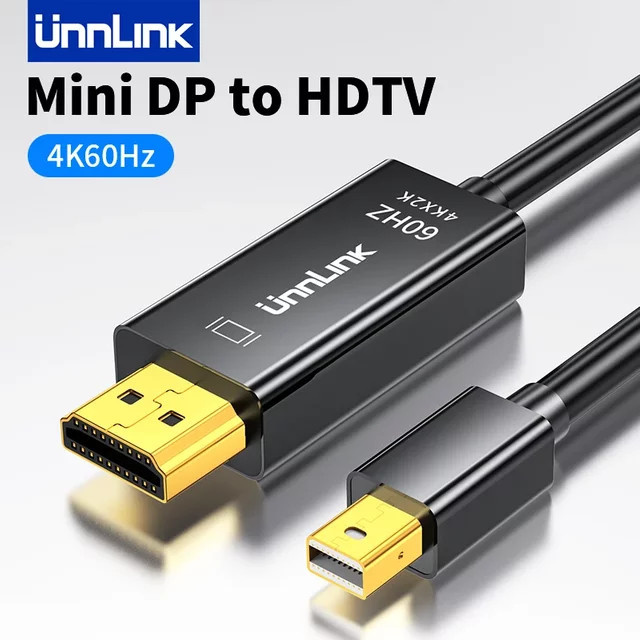 Unnlink Mini DisplayPort auf HDMI Kabel 4K 60Hz Thunderbolt Adapter in Schwarz für Macbook Pro Air und iMac sowie Lenovo - Bild 1