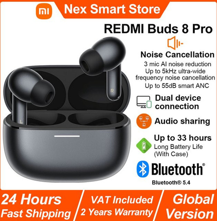 Xiaomi Redmi Buds 8 Pro True Wireless Bluetooth In-Ear Kopfhörer mit Hi-Res Audio, LDAC und Smart ANC bis 55dB, Schwarz