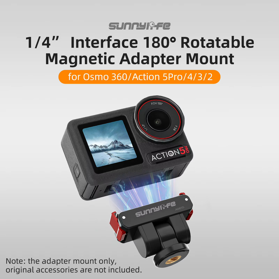 Magnetischer Adapter für DJI OSMO Action 5 Pro, 4, 3, 360 und Nano Schnellwechselhalterung mit 1/4 Zoll Schraubenerweiterung in Schwarz - Bild 2