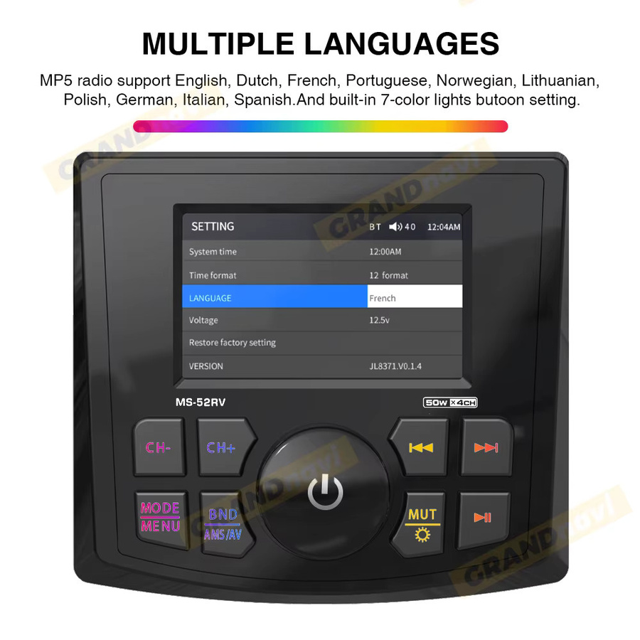 GRANDnavi Marine Stereo MP5 Radio Player mit Bluetooth, FM/AM/RDS und IPX5 Wasserdichtigkeit in Schwarz - Bild 5