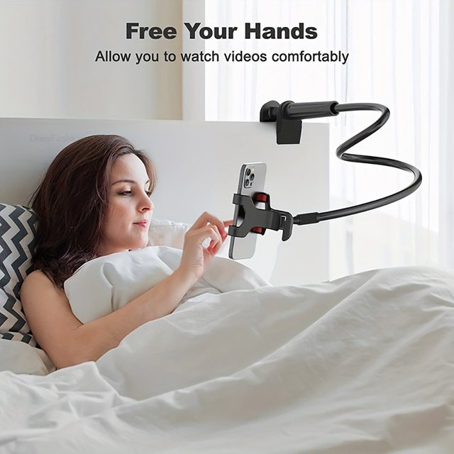 AKABEILA 360-Grad-Clip-Handyhalterung in Schwarz, flexibler Lazy-Bed-Desktop-Halter und tragbarer Standfuß für iPhone, Samsung und Xiaomi - Bild 1