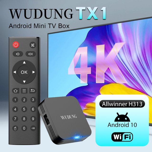 WUDUNG TX1 Smart TV Box mit Android 10.0, Allwinner H313 Quad-Core, 2GB RAM, 16GB ROM, 4K HDR, 2,4G WLAN, Schwarz - Bild 1